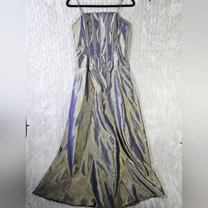 VTG Iridescent Bustier Formal Dress Sz 8 Purple Gold Boned Maxi Y2K Whimsigoth